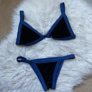blue and black velvet bikini
